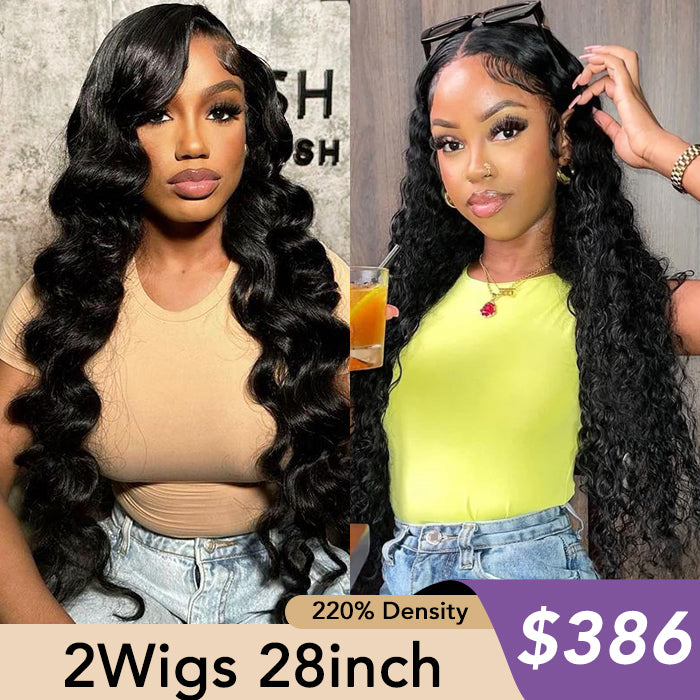 [2Wigs 28inch]  Loose Body Wave & Deep Wave Big Parting HD Lace Ready to Go Glueless Wig