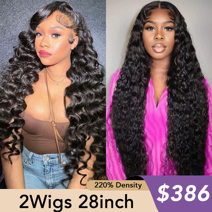 [2Wigs 28inch]  Loose Wave & Water Wave Pre Plucked & Bleached Put On & Go Glueless Wigs