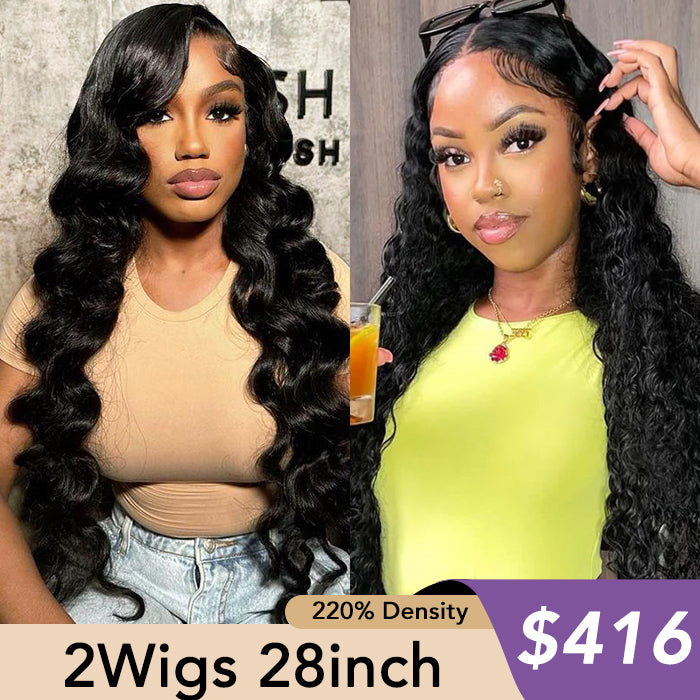 [2Wigs 28inch]  Loose Body Wave & Deep Wave Big Parting HD Lace Ready to Go Glueless Wig