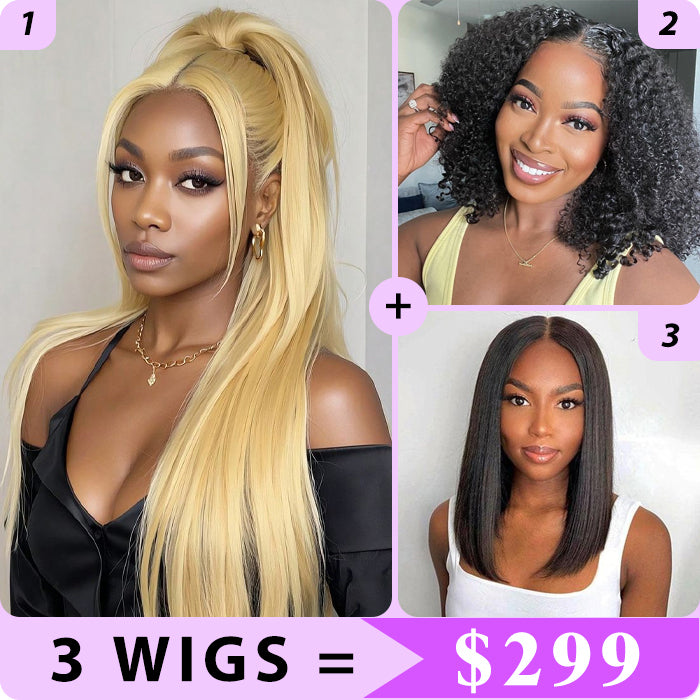 3 Wigs Set  | #613 Blonde Straight 13x4 HD Lace Wig & 8x5 Glueless Lace Curly Short Bob Wigs & Straight 5x5 HD Lace Short Bob Wig