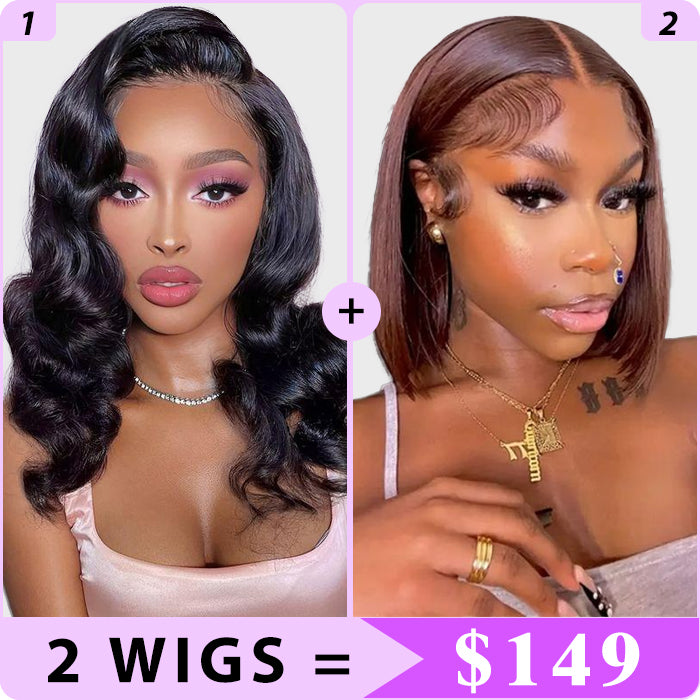 2 Wigs Set | Body Wave 13x4 HD Lace Frontal Wig & #4 Brown 5x5 HD Lace Bob Wig