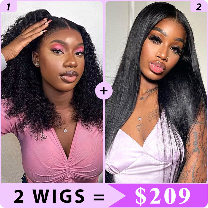2 Wigs Set | Silky Straight 13x4 HD Lace Frontal Wig & Skin Melt HD Lace 5x5 Curly Bob Wig