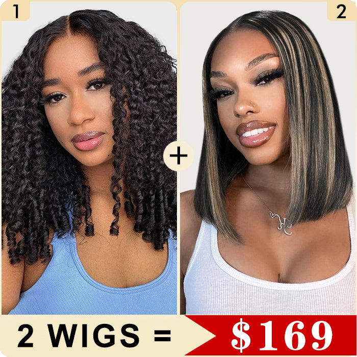 2 Wigs Set | New In Burmese Curly 5x5 HD Lace Wig & M1b/27 Blonde Highlight Lace Human Hair Wig