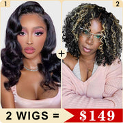 2 Wigs Set | Body Wave 5x5 HD Lace Short Bob Wig & Highlight 5x5 HD Lace Curly Bob Wig