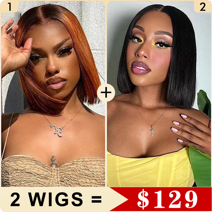 2 Wigs Set | 5x5 HD Lace Bob Wig Pre Plucked & Bleached Glueless Human Hair Wig 220% Density