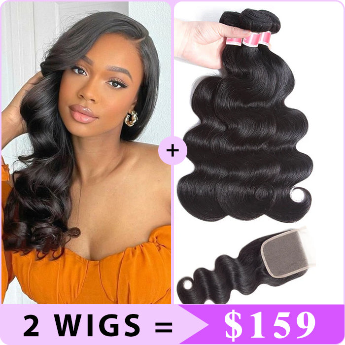2 Wigs Set | Brazilian Body Wave 3 Bundles with 5x5 Lace Closure Virgin Human Hair
