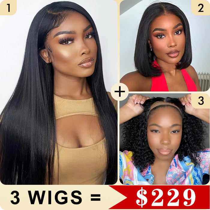 3 Wigs Set  | Silky Straight 13x4 HD Lace Wig & 8x5 Glueless Lace Curly Short Bob Wigs & Straight 5x5 HD Lace Short Bob Wig