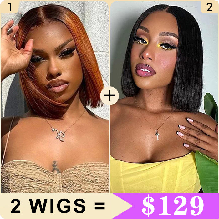 2 Wigs Set | 5x5 HD Lace Bob Wig Pre Plucked & Bleached Glueless Human Hair Wig 220% Density