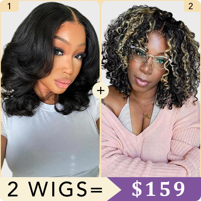 2 Wigs Set | Body Wave 5x5 HD Lace Short Bob Wig & Highlight 5x5 HD Lace Curly Bob Wig