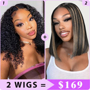 2 Wigs Set | 13x4 HD Lace Frontal Wig & M1b/27 Blonde Highlight 5x5 HD Lace Human Hair Wig