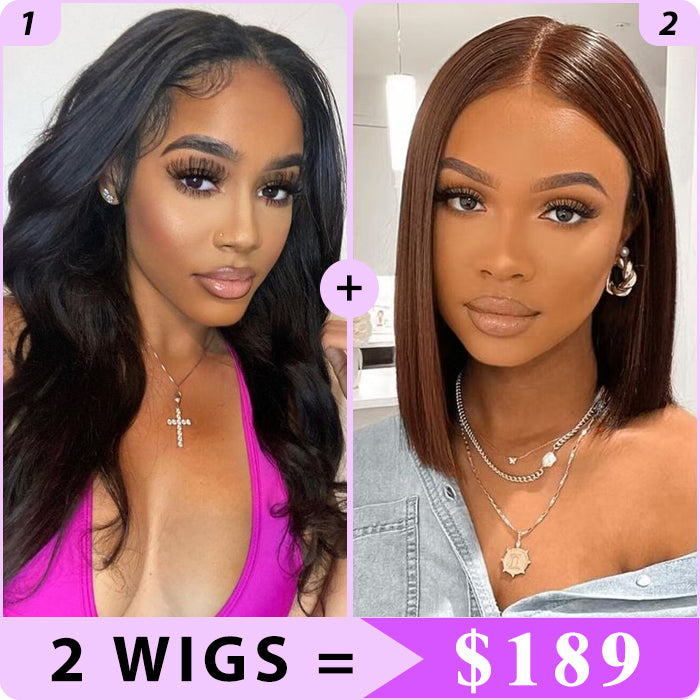 2 Wigs Set | Body Wave 13x4 HD Lace Frontal Wig & #4 Brown 5x5 HD Lace Bob Wig