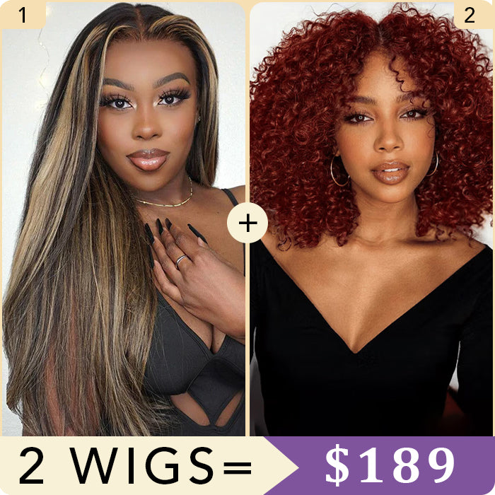 2 Wigs Set | Blonde Highlight 8x5 Pre Cut Lace Wig & #33 Reddish Brown 8x5 Short Bob Wig