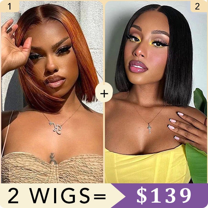 2 Wigs Set | 5x5 HD Lace Bob Wig Pre Plucked & Bleached Glueless Human Hair Wig 220% Density