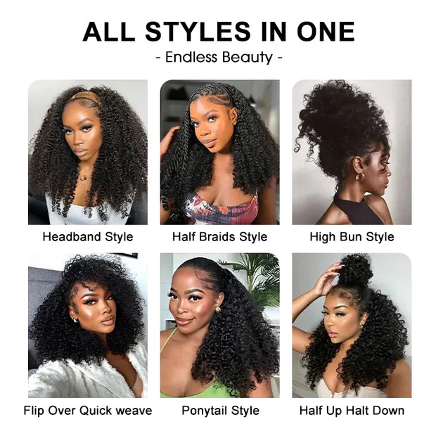 Kinky Curly Half Wig With Drawstring Glueless Wear Go 3 in 1 Wig Beginner Friendly