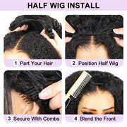 Easy Wear Kinky Straight 3 In 1 Half Wig With Drawstring Comfortable Fit No Glue Needed