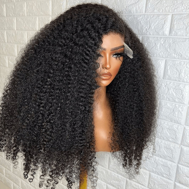 300% Density Kinky Curly Glueless Wigs Pre Plucked Hairline 13x4 HD Lace Front Human Hair Wigs