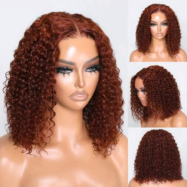 Reddish Brown Color Curly Short Bob Wigs 13X413x6 HD Lace Front Human Hair Wigs Pre-Plucked Hairline