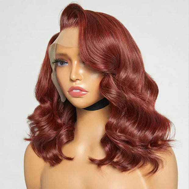 #33 Dark Auburn Color Body Wave 13x4/5x5 HD Lace Frontal Wigs Short Bob Red Brown Wig 150% Density