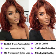 #33 Dark Auburn Color Straight Short Bob Red Brown Wig 13x4 Bob Lace Frontal Wigs 150% Density