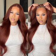 Reddish Brown Body Wave 13×4 Pre Cut HD Lace Front Human Hair Wigs 150% 180% 220% Density