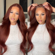 13x4 Lace Front Reddish Brown Body Wave Real Ear to Ear Lace Put on and Go Pre-All Glueless Wig