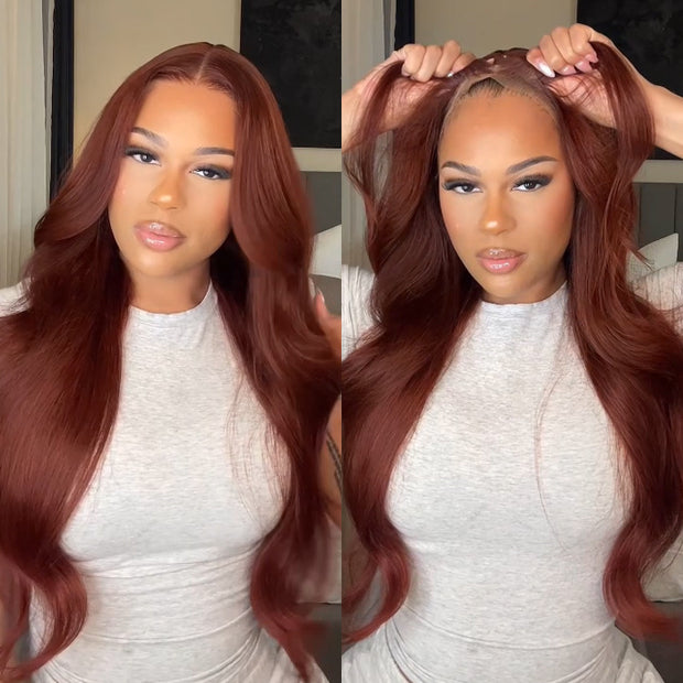 Reddish Brown Body Wave 13×4 Pre Cut HD Lace Front Human Hair Wigs 150% 180% 220% Density