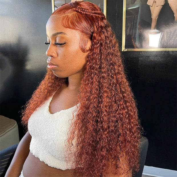 Reddish Brown Curly 13×4 Pre Cut HD Lace Front Human Hair Wigs 150% 180% 220% Density