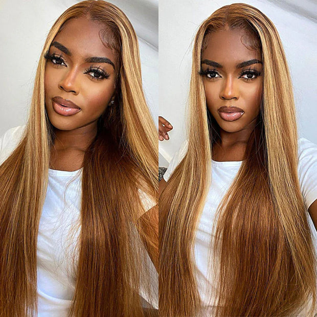 Highlights Pre Plucked 360 Transparent Lace Frontal Wig Straight Deep Wave Human Hair Wigs