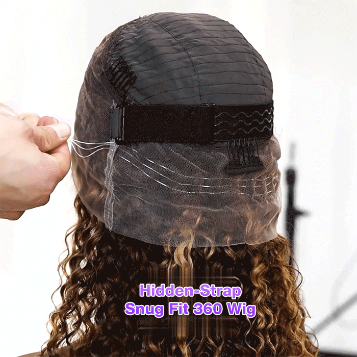 Highlight Ombre Color Hidden-Strap Snug Fit 360 HD Transparent Lace Frontal Wig Glueless Human Hair
