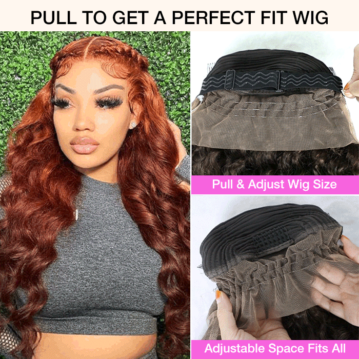33 Reddish Brown Color Invisible-Pull String 360 Lace Frontal Wigs