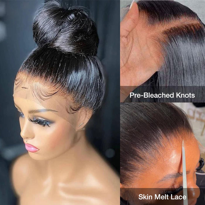 Straight Invisi-String Snug Fit 360 HD Lace Frontal Glueless Pre Bleached Human Hair Wig
