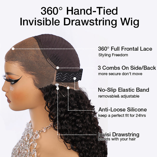M1b/27 Blonde Highlight Curly Wigs Invisi-String Snug Fit 360 HD Lace Frontal Virgin Human Hair Wig For Women