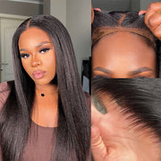 Kinky Straight Invisible-String Snug Fit 360 Full Lace Pre Plucked & Bleached HD Lace Glueless Wigs