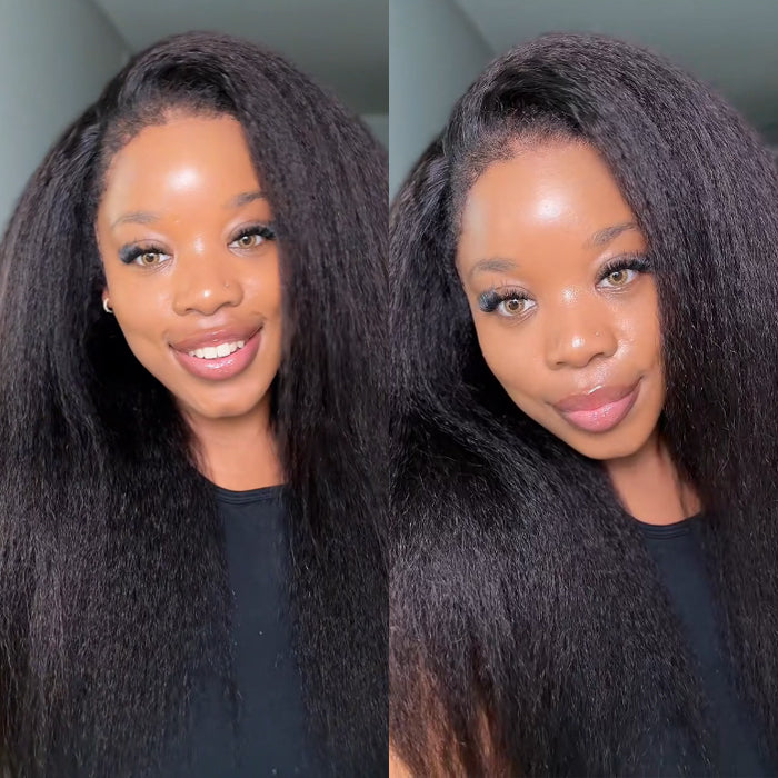 Glueless Kinky Straight Wig with Kinky Edge Hairline Fitted 13x4 Lace Human Hair Wigs For Women 220% Density