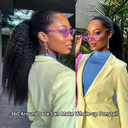 Kinky Straight Invisible-String Snug Fit 360 Full Lace Pre Plucked & Bleached HD Lace Glueless Wigs
