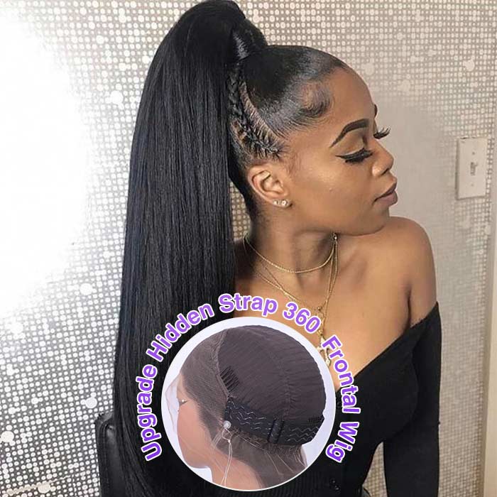 Straight Hidden-Strap Snug Fit 360 HD Lace Frontal Glueless Pre Bleached Human Hair Wig