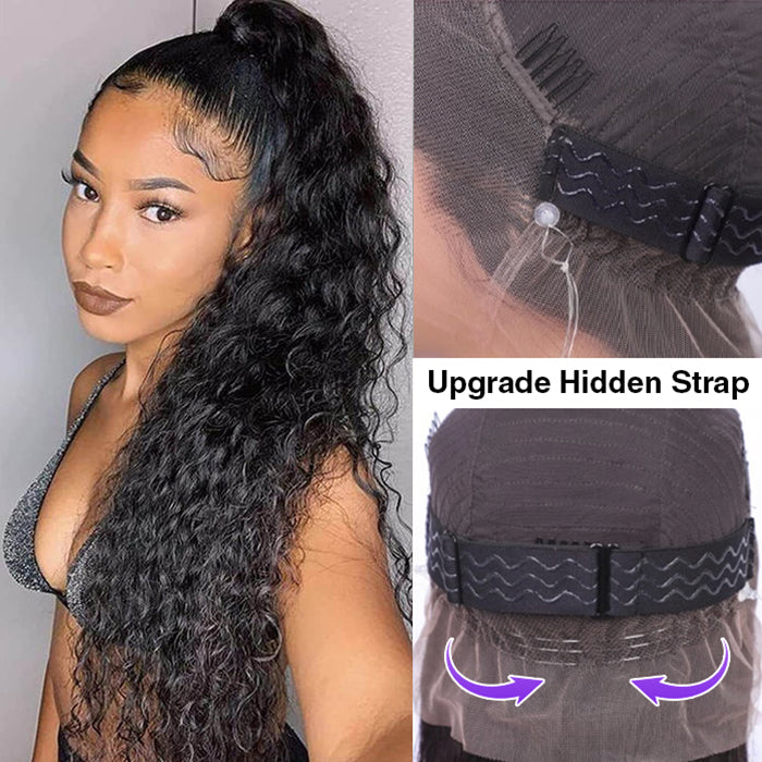 Water Wave Hidden-Strap Snug Fit 360 HD Lace Frontal Glueless Wig WIth Bleached Knots