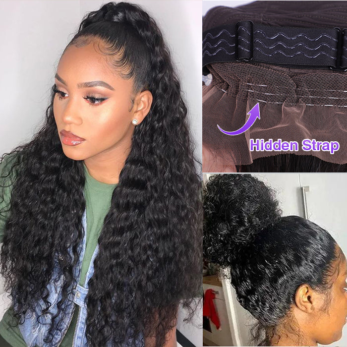 Water Wave Hidden-Strap Snug Fit 360 HD Lace Frontal Glueless Pre-bleached Human Hair Wig