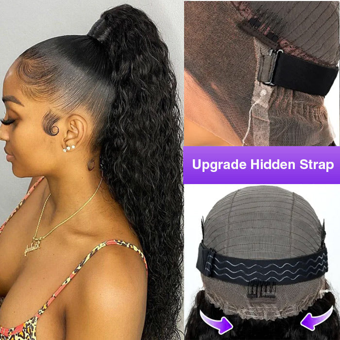 Water Wave Hidden-Strap Snug Fit for 360 HD Lace Frontal Glueless Pre-bleached Human Hair Wig