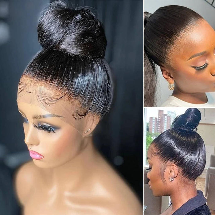 Glueless 360 Full Lace Frontal Straight Wigs With Invisi-String Affordable Snug Fit Human Hair Wigs Lace Parting Anywhere