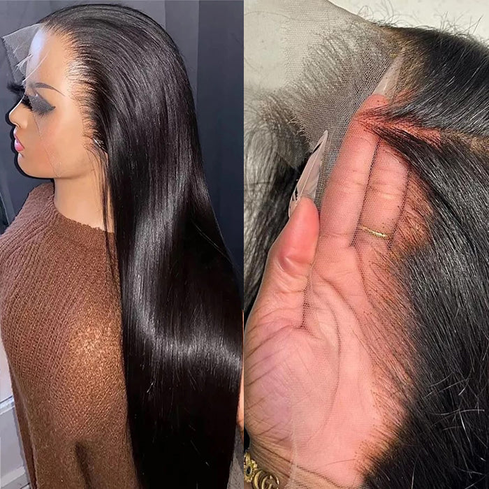 Glueless 360 Full Lace Frontal Straight Wigs With Invisi-String Affordable Snug Fit Human Hair Wigs Lace Parting Anywhere