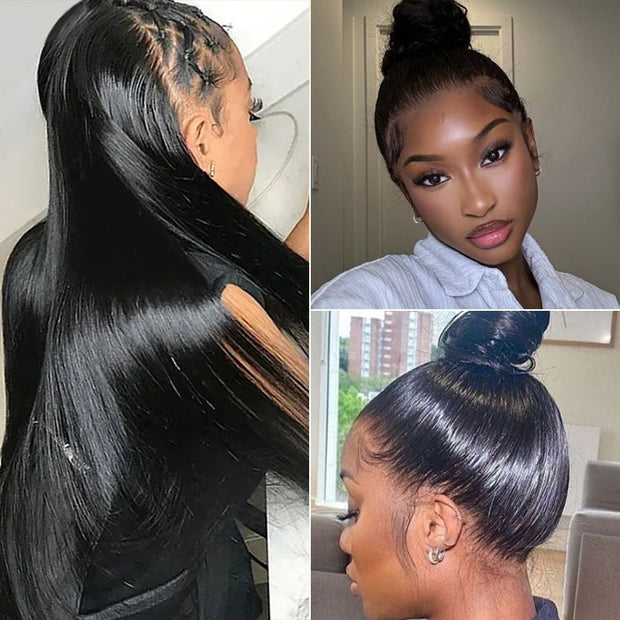 Invisi-String Straight 360 HD Lace Wig Human Hair Snug Fit Glueless Wig Pre Bleached Knots Lace Parting Anywhere