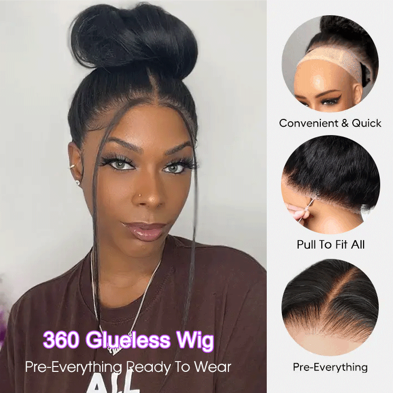 360 HD Lace Wig Wear Go Pre-Bleached Straight Human Hair Glueless Wigs Pre-Plucked Lace Front Wig