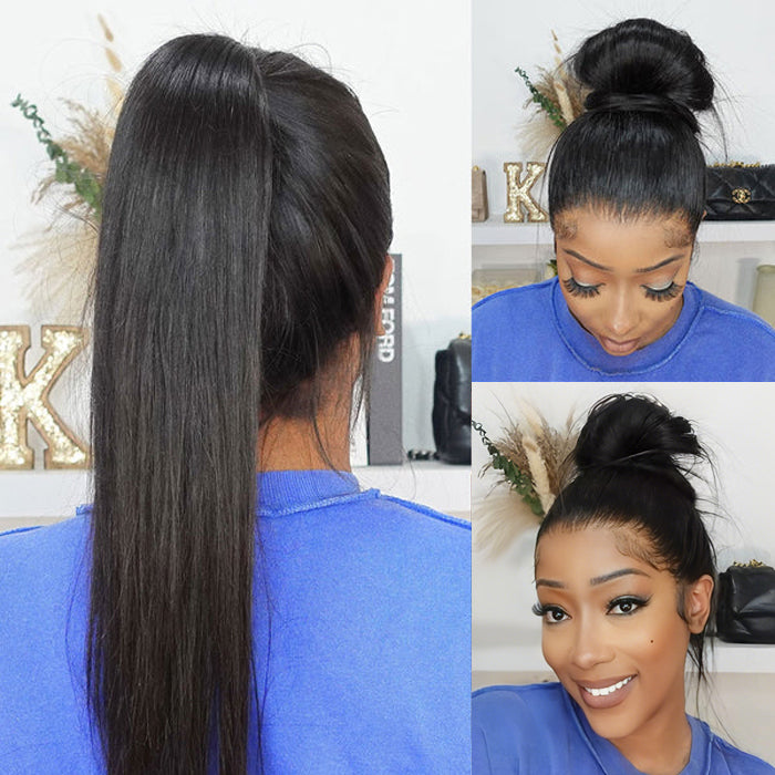 Invisi-String Straight 360 HD Lace Wig Human Hair Snug Fit Glueless Wig Pre Bleached Knots Lace Parting Anywhere