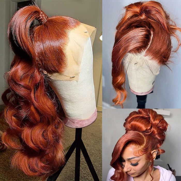 #33 Reddish Brown Color Invisible-Pull String 360 Lace Frontal Wigs Glueless HD Lace Human Hair Wigs