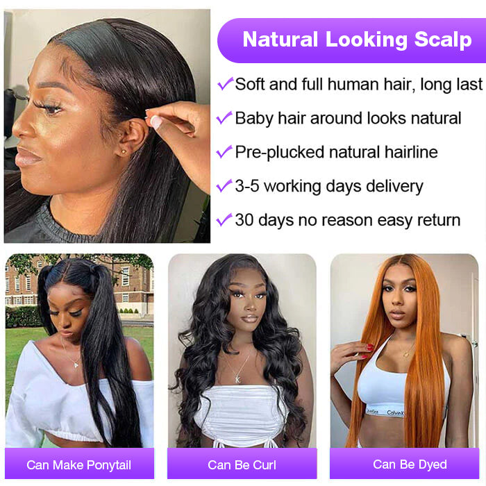 Silk Straight HD Lace Wigs Pre Plucked Hairline 180% Density