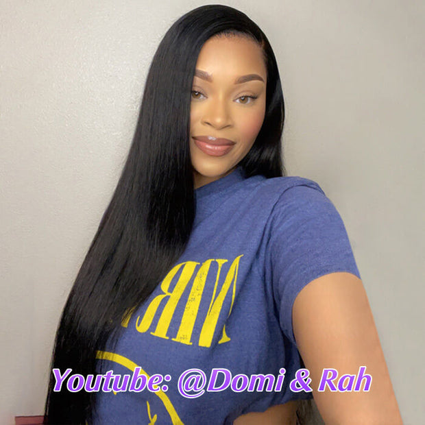 Hermosa Pre Bleached Knots Silky Straight Human Hair Wig Invisible HD Lace Front Wig