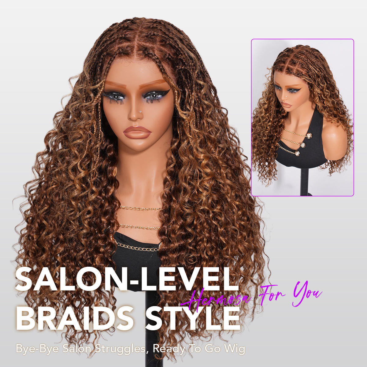 Highlight Boho Braided Water Wave Wigs Drawstring 13x6 Frontal HD Lace with Braided Human Hair Wig Pre-Cut Lace Glueless Wigs