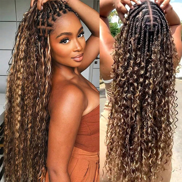 Glueless Pull Go Drawstring 13x6 HD Lace Frontal Colored Boho Braided Wigs for Black Women