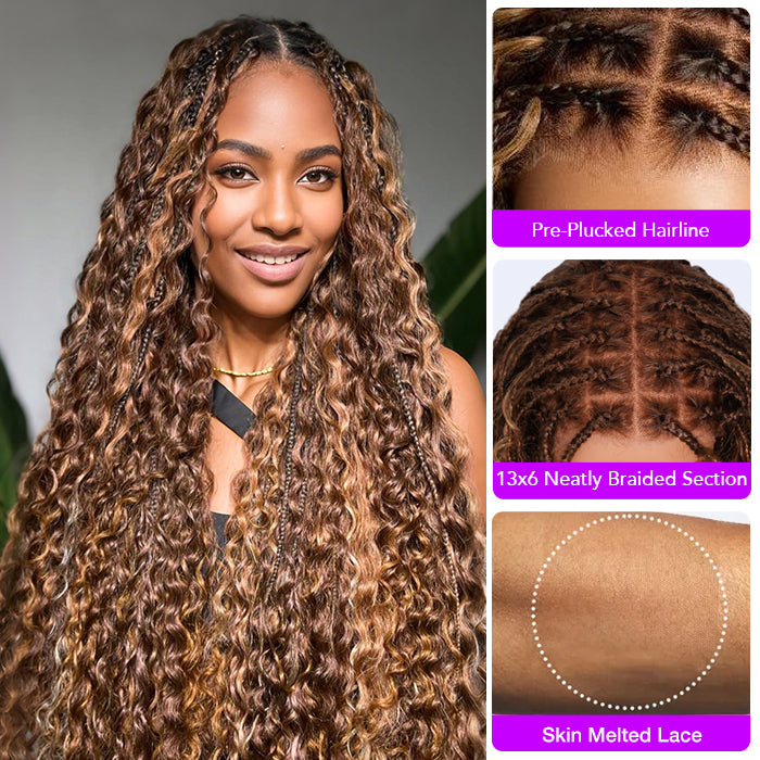 Highlight Boho Braided Water Wave Wigs Drawstring 13x6  display picture 2